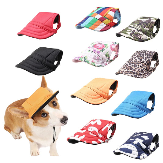 Pet Baseball Cap Adjustable Chin Strap Open Ear Design Dog Sun Visor Hat Solid Pattern Breathable Eco-Friendly Soft Canvas
