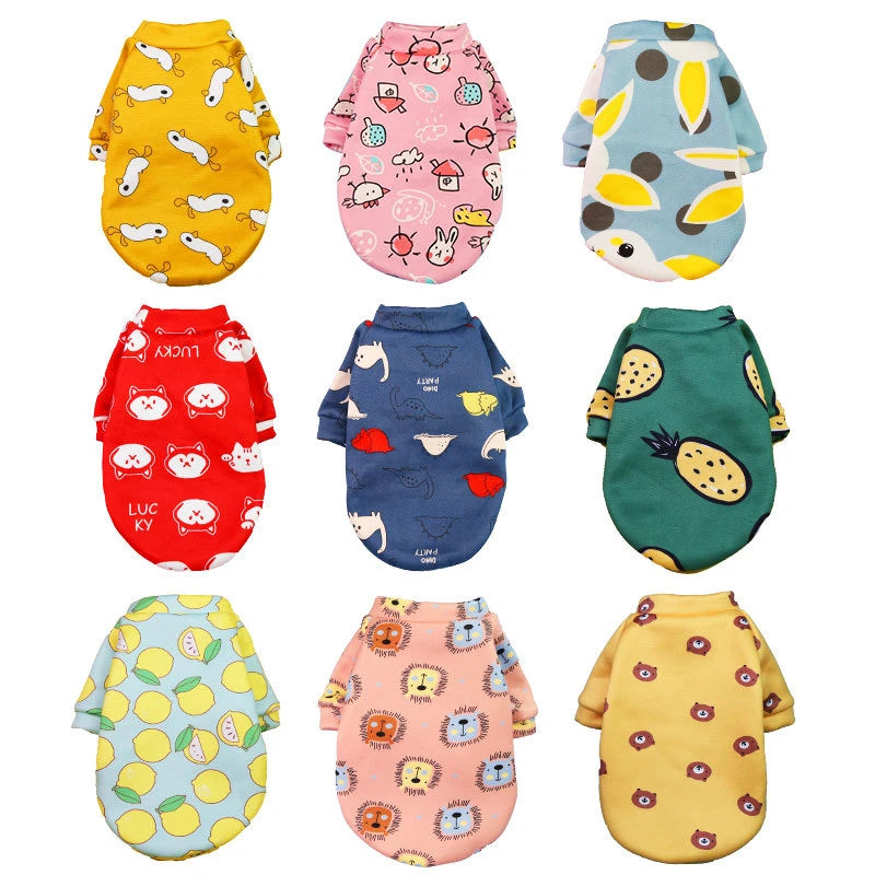 Super Cute Polyester Pet Apparel Fleece Lined Sweatshirt Dino Strawberry Bear Patterns Warm Dog Cat Clothing for Winter Spring