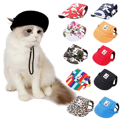 Pet Baseball Cap Adjustable Chin Strap Open Ear Design Dog Cat Sun Visor Hat Solid Pattern Breathable Eco-Friendly Mesh