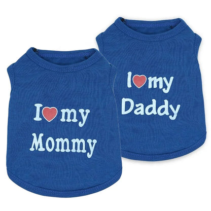 Wholesale Cute I Love Daddy Mommy Printed Cotton Dog T Shirts Tank Tops in XS S XL Sizes for Spring Summer Autumn Seasons