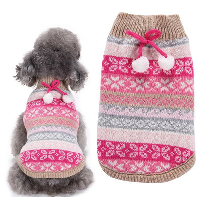 Cute Winter Knitting Patterns Pet Clothes Dog Sweater with Bowknot Christmas Snow for Furry Friends