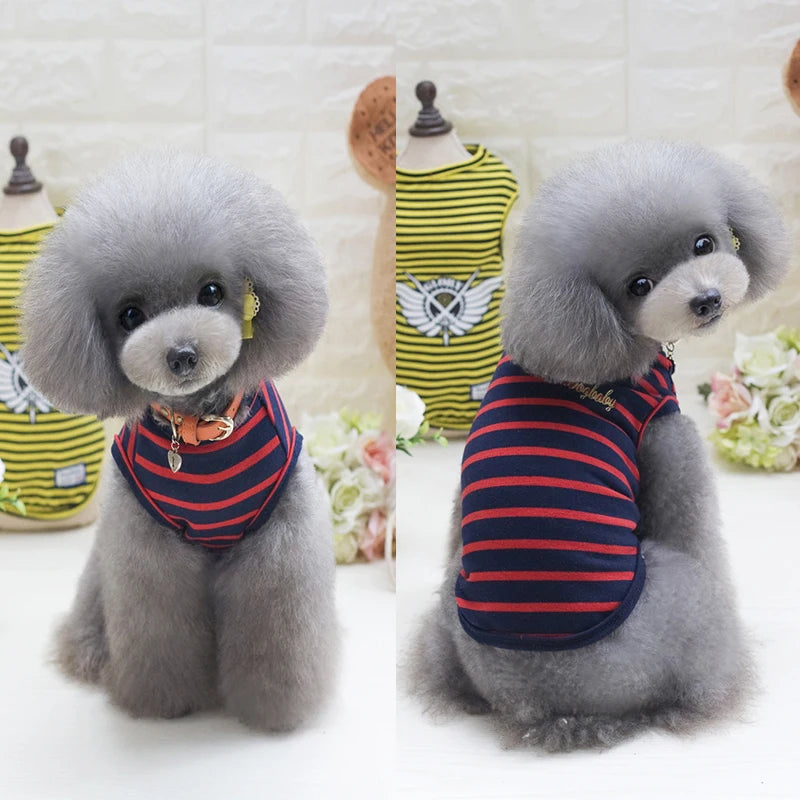 100% Cotton Striped Dog Vest & Tank Top Embroidery Soft Breathable Comfortable Multi-Color Small/Medium Dogs Summer Daily Wear
