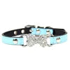 Luxury Rhinestone Bone Charm PU Leather Adjustable Soft Dog & Cat Collar Buckle Closure Multiple Colors All Seasons