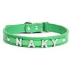 Wholesale Custom Waterproof Dog Collar Solid Color PU Leather Rhinestone Name Letters DIY Personalized Pet Collar Small