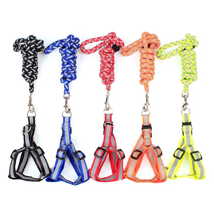 Eco-Friendly Reflective Braided Dog Harness Leash Set Fur Trim Adjustable Pet Vest Rope Handle for Small/Medium Dogs Durable