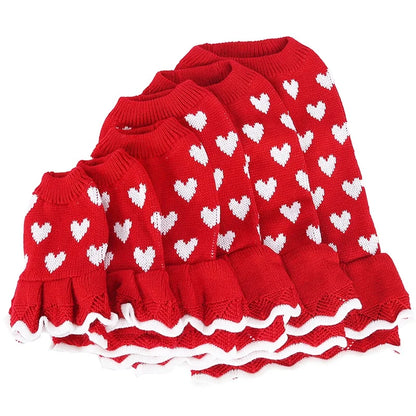 Cute Knit Dog Sweater Dress Dot Pattern Princess Style Pet Skirt Small Dogs Cozy Winter Clothing Ruffle Hem Chinese New Year