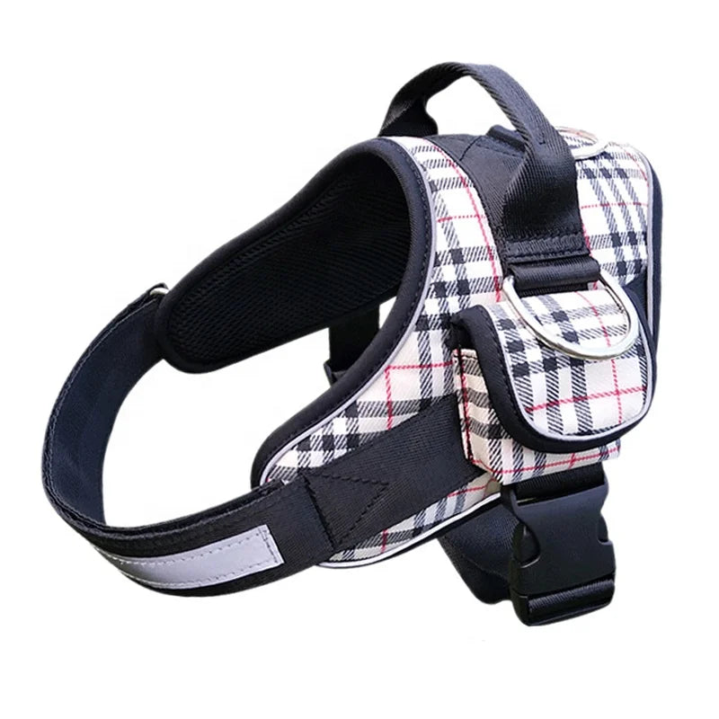 Classic Pattern Tactical Chest Harness for Big Dogs with Reflective Stripe Pattern D Ring Pocket Included Made of Durable Nylon