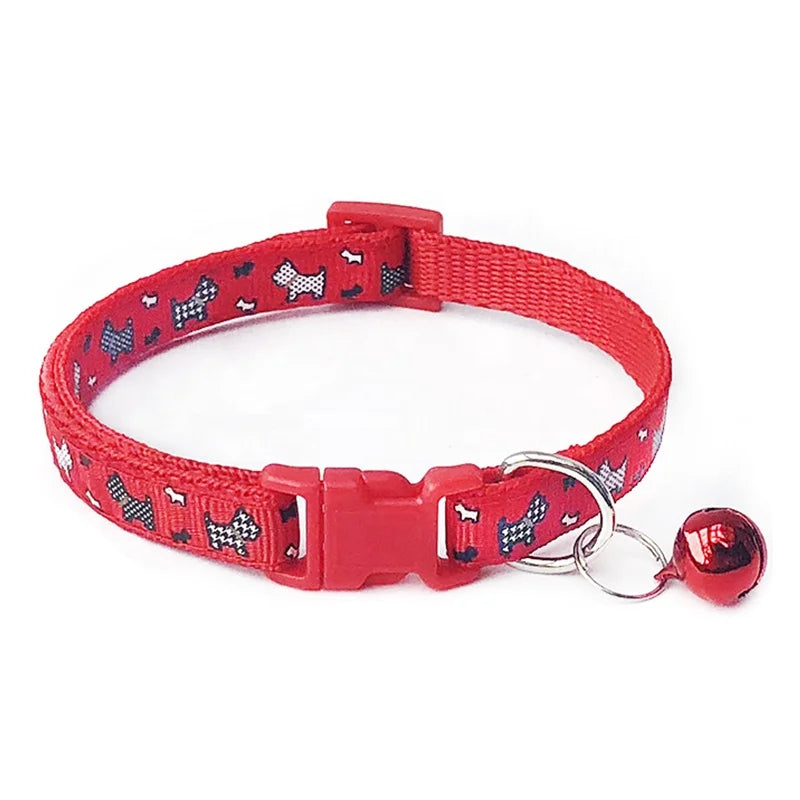 High Quality Nylon Neck Collar with Cute Print and Bell for Small Dogs Fashionable Pet Leash for Summer Spring Winter
