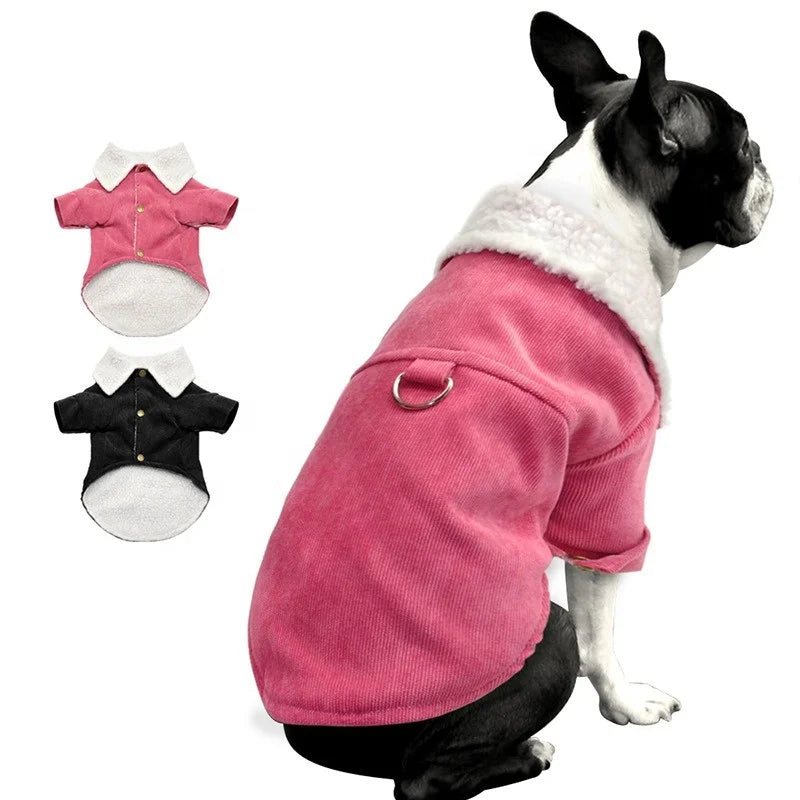 Hot Sale Luxury Wool Material Winter Pet Coat Dogs S-XXL Traditional Style Corduroy Cotton Popular Clothes With Leash Ring