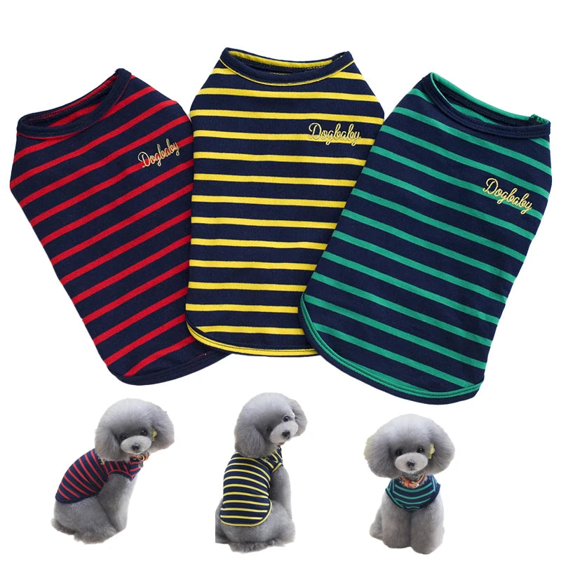 100% Cotton Striped Dog Vest & Tank Top Embroidery Soft Breathable Comfortable Multi-Color Small/Medium Dogs Summer Daily Wear