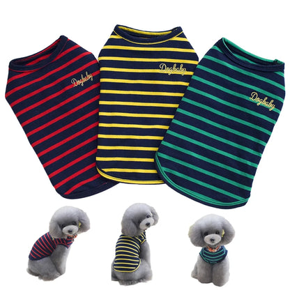 100% Cotton Striped Dog Vest & Tank Top Embroidery Soft Breathable Comfortable Multi-Color Small/Medium Dogs Summer Daily Wear
