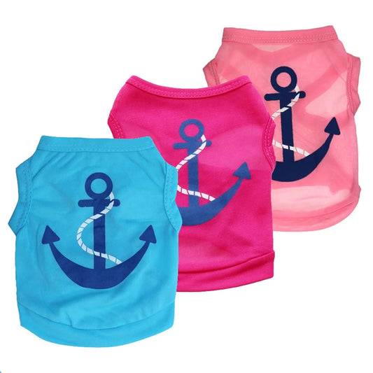 Fashion Anchor Printed Cotton-Polyester Summer Shirts for Small Dogs Bulk T-Shirts for Dogs for Spring Season