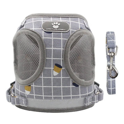Classic GorisPet Polyester Pet Harness Reflective Stripe Breathable Mesh Illuminated Lights Plaid Cat Leash Small Dogs Fur All