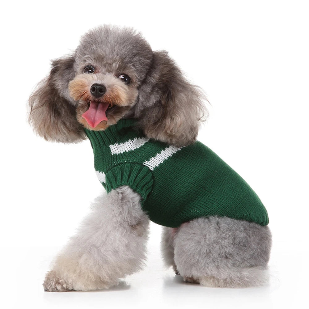 Custom Modern Leisure Stripe Acrylic Dog Sweater Green Pure Color Winter for Fall