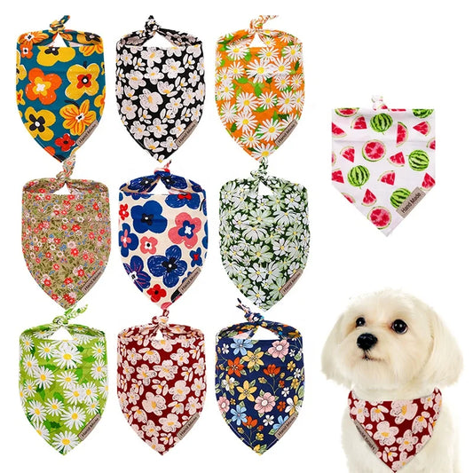 Floral Bandana Triangle Scarf for Dogs New Spring Summer Pet Apparel Accessory with Printed Flowers for Winter Fall Seasons