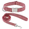 Adjustable Durable Luxury Cotton Linen Dog Collar Leash Set Houndstooth Pattern Buckle Closure Spot Clean Pet Accessories for