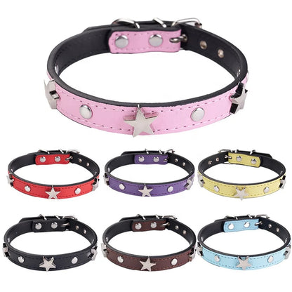 Luxury High Quality PU Dog Collar with Elegant Metal Buckle 3D Star Decoration Solid Pattern Elegant Style
