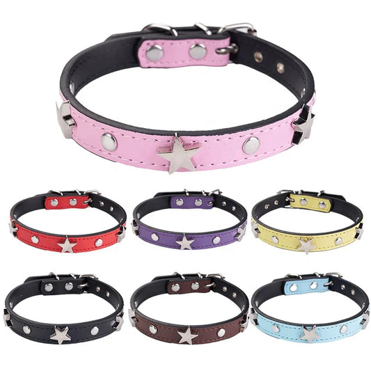Luxury High Quality PU Dog Collar with Elegant Metal Buckle 3D Star Decoration Solid Pattern Elegant Style