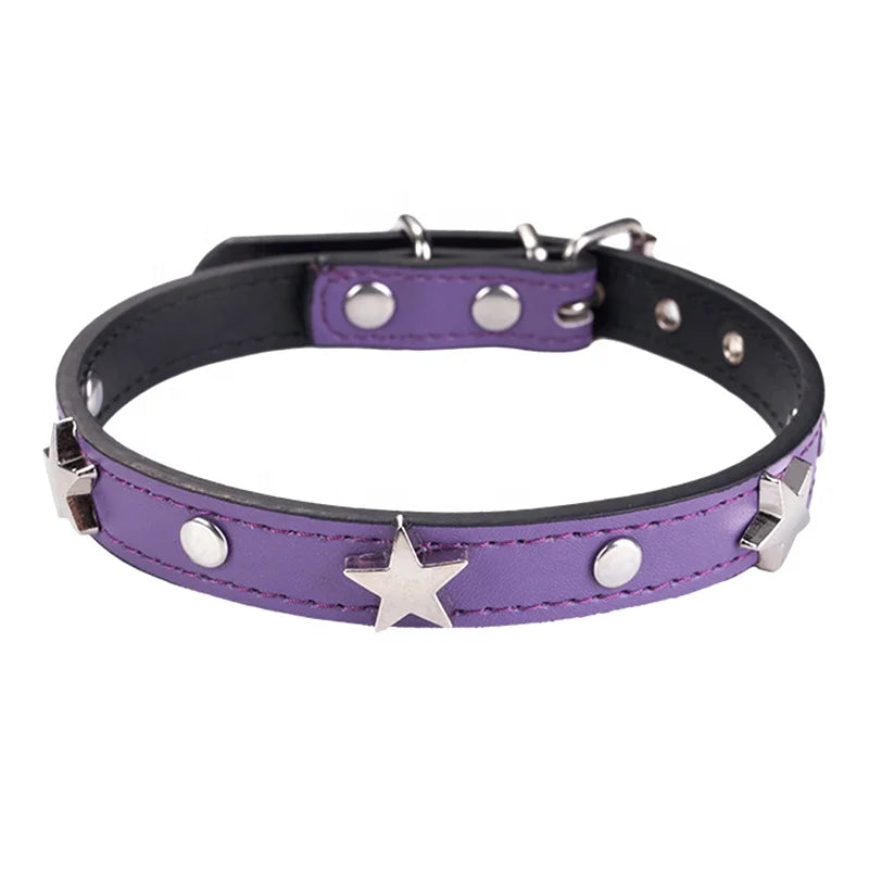 Luxury High Quality PU Dog Collar with Elegant Metal Buckle 3D Star Decoration Solid Pattern Elegant Style
