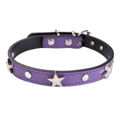 Luxury High Quality PU Dog Collar with Elegant Metal Buckle 3D Star Decoration Solid Pattern Elegant Style