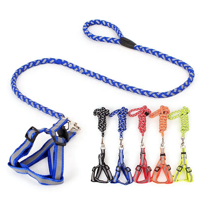 Eco-Friendly Reflective Braided Dog Harness Leash Set Fur Trim Adjustable Pet Vest Rope Handle for Small/Medium Dogs Durable