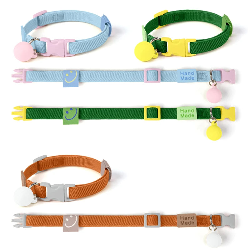 Adjustable Modern Simple Dog & Cat Collar-Soft Polyester with Ribbons Safety Buckle Bell Colorful Elastic 7 Colors Available