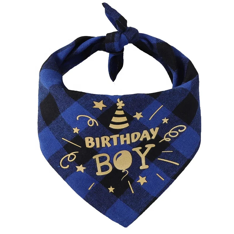 Custom Design Cotton Cat Scarf Dog Bandana Fashion Print Happy Birthday BOY GIRL Adjustable Triangle Spring Summer Winter