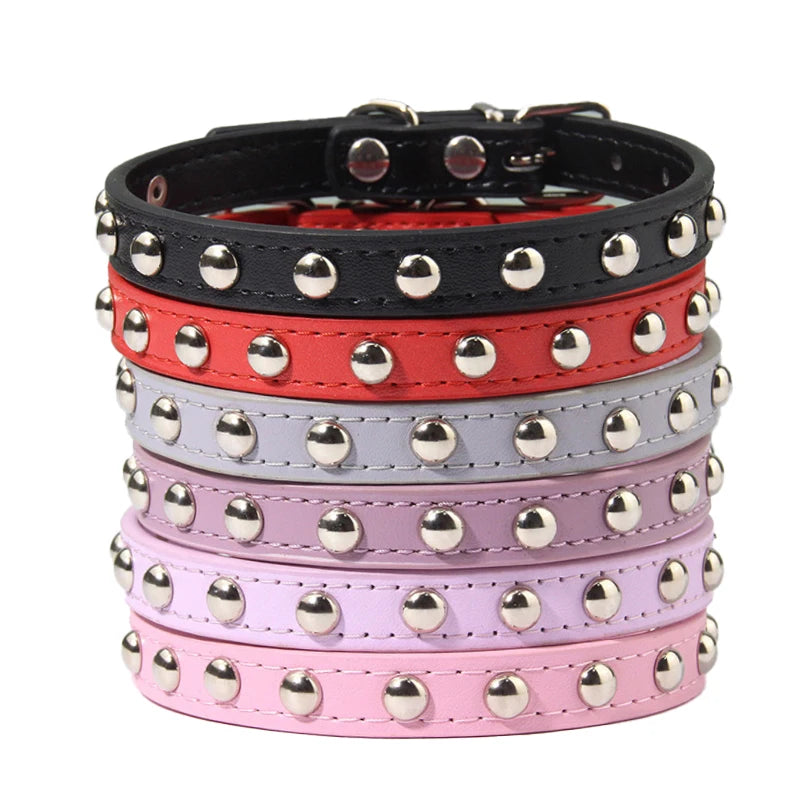 Luxury Classic PU Leather Dog Collar Studs Houndstooth Pattern-13 Colors Available Stylish for Dogs Cats Durable All Seasons