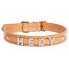 Wholesale Custom Waterproof Dog Collar Solid Color PU Leather Rhinestone Name Letters DIY Personalized Pet Collar Small