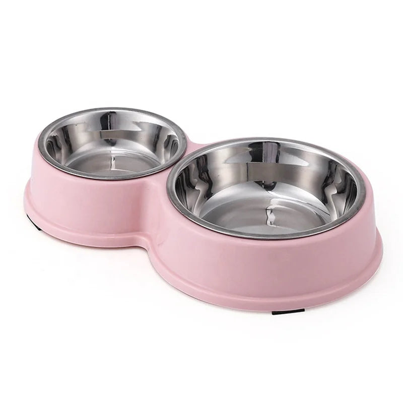 Anti-Skid Double Bowls Pet Smart Feeder Small Large Rounded Stainless Steel Waterproof Solid Pattern Reptiles Food Bowl