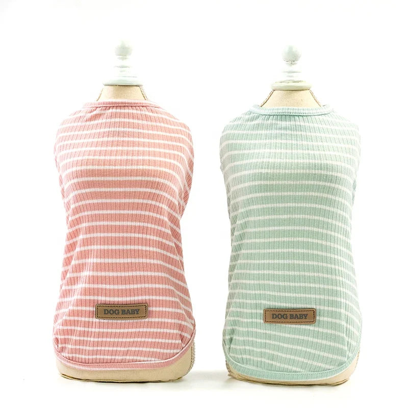 Comfortable Striped Dog Cat T-Shirt Polyester Cotton Blend Breathable Classic Design Spring/Summer/Fall 5 Colors Available Hand