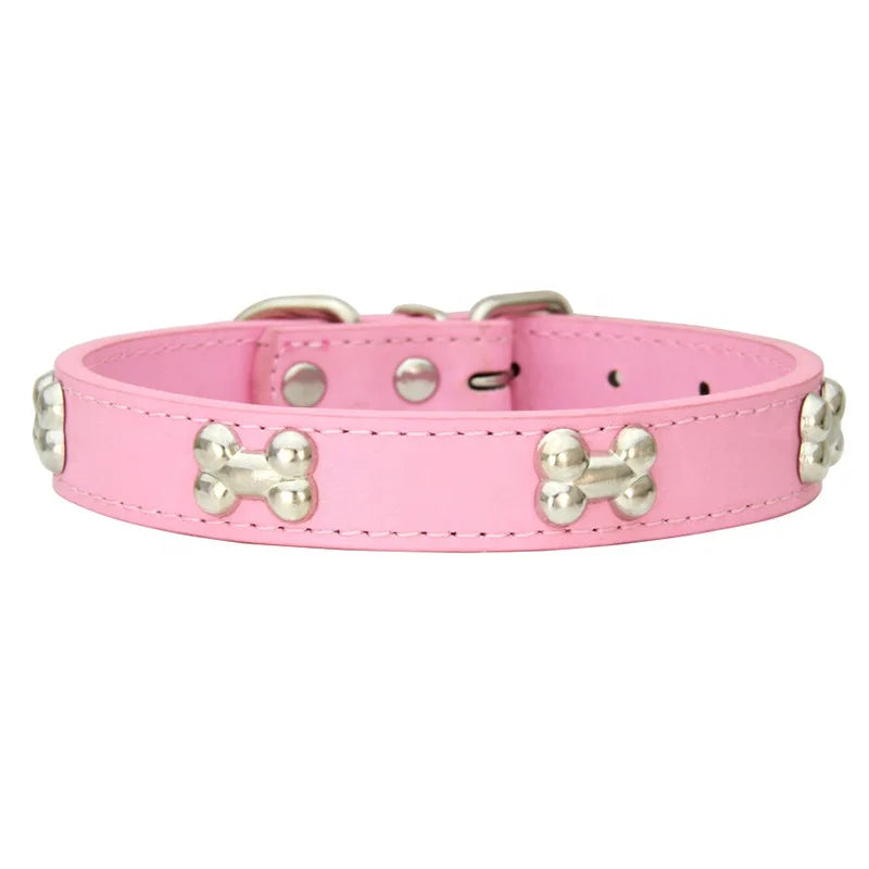 PU Leather Dog Collar Bone Studs Durable Adjustable Quick Release Buckle Collar for Dogs Fashionable Colorful Design 14