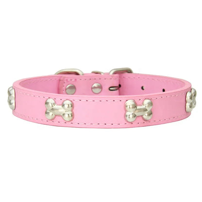 PU Leather Dog Collar Bone Studs Durable Adjustable Quick Release Buckle Collar for Dogs Fashionable Colorful Design 14