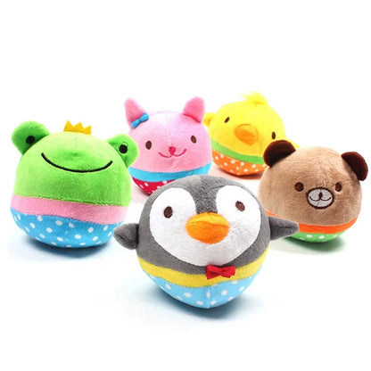 Cute Small Animal Eco-Friendly Plush Dog Toy Rabbit Penguin Chick Bear Ball Shaped Squeaky Toy Bulk