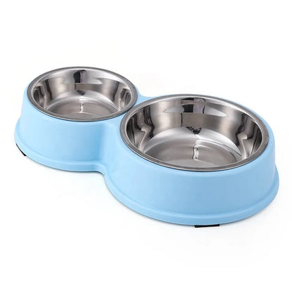 Anti-Skid Double Bowls Pet Smart Feeder Small Large Rounded Stainless Steel Waterproof Solid Pattern Reptiles Food Bowl