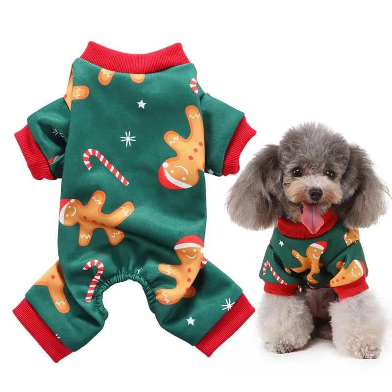 Nordic Popular Cat Dog Pajama Gingerbread Man Print Polyester Winter Summer Coats Jackets High Quality 4 Legs Pants Cute Animal