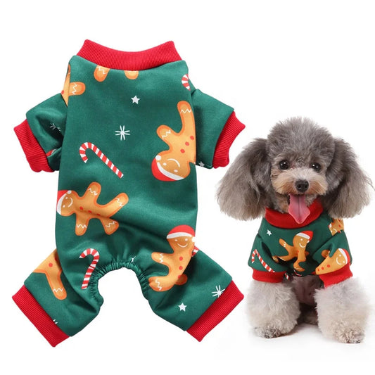 Nordic Popular Cat Dog Pajama Gingerbread Man Print Polyester Winter Summer Coats Jackets High Quality 4 Legs Pants Cute Animal