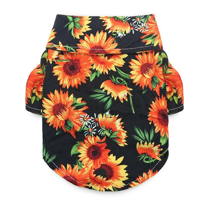 Modern Hawaii Style Floral Printed Cotton Polyester Dog Vest for Summer Spring and Fall Seasons