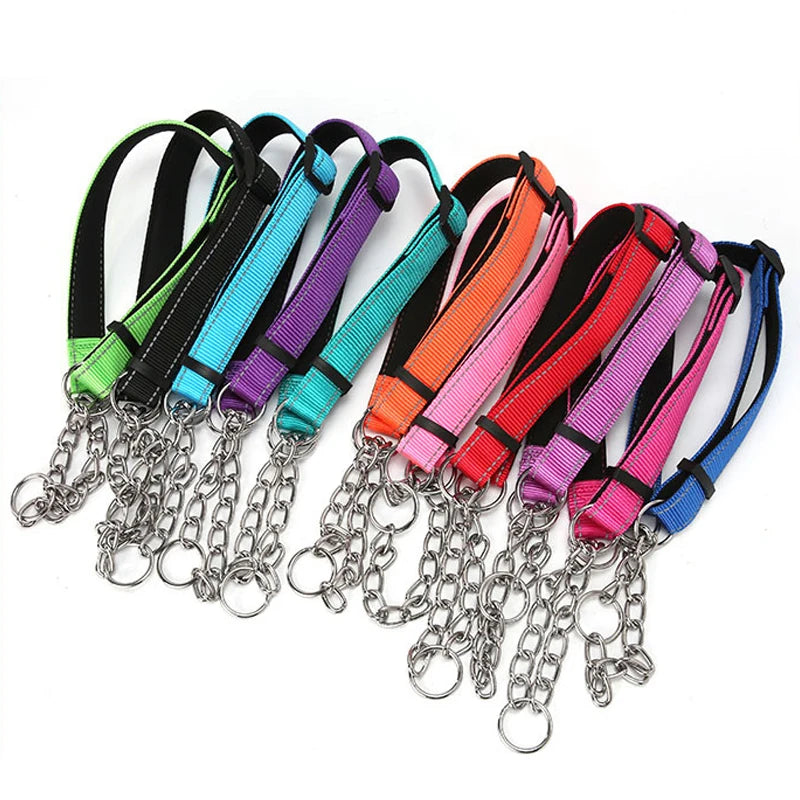 Reflective Modern Luxury Nylon+Metal Dog Collar P-Chain Anti-Burst Shockproof Adjustable Safety Chain Durable Outdoor Use