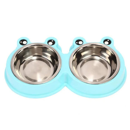 Cute Cartoon Frog Design Large Metal Bowl Candy Color Double Bowls with Stainless Steel for Small Dogs & Cats Solid Pattern