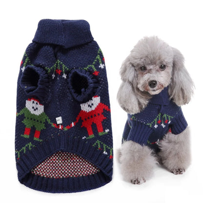 GorisPet Christmas Geometric Pattern Blue Dog Sweater Winter Knit Pet Jumper Nordic Style Foldable Washable Acrylic Durable
