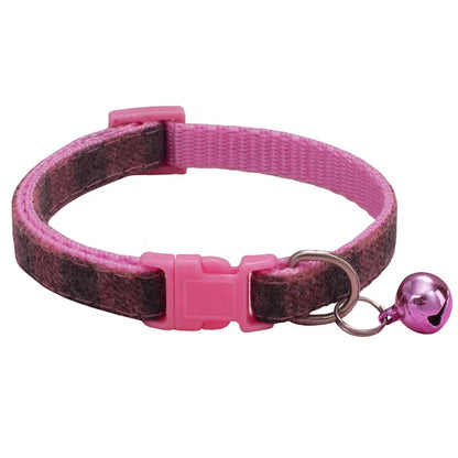High Quality Adjustable Nylon Dog Collar Classic Plaid Design with Colorful Bell for Small Pets' Training