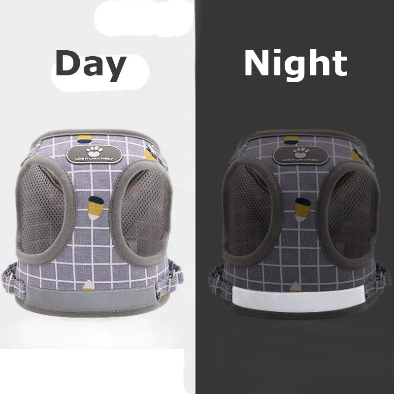 Classic GorisPet Polyester Pet Harness Reflective Stripe Breathable Mesh Illuminated Lights Plaid Cat Leash Small Dogs Fur All