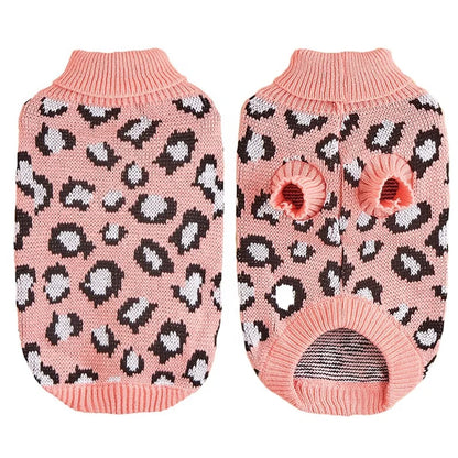 Hot Selling XS Size Leopard Pattern Pet Knitted Sweater Pink Grey Khaki Wool Yarn for Small Dogs Winter Clothes