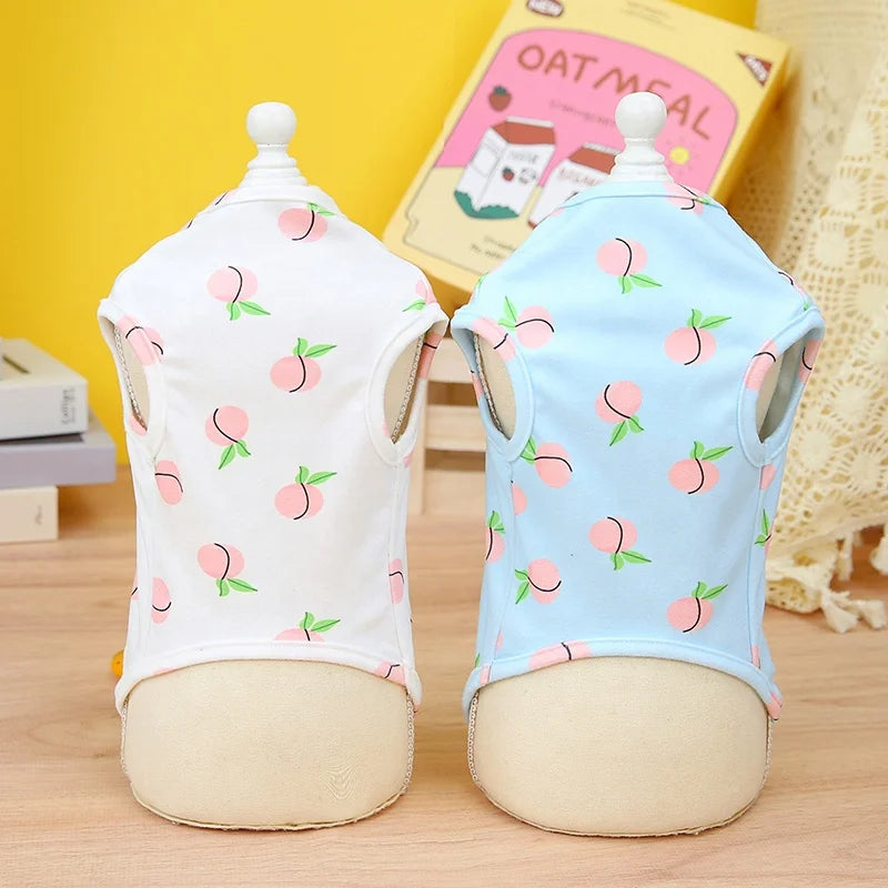 Cute Peach Printing Yorkie Chihuahua Dog Polyester Vests with Harness Ring for Summer Spring Classic Design Wholesale