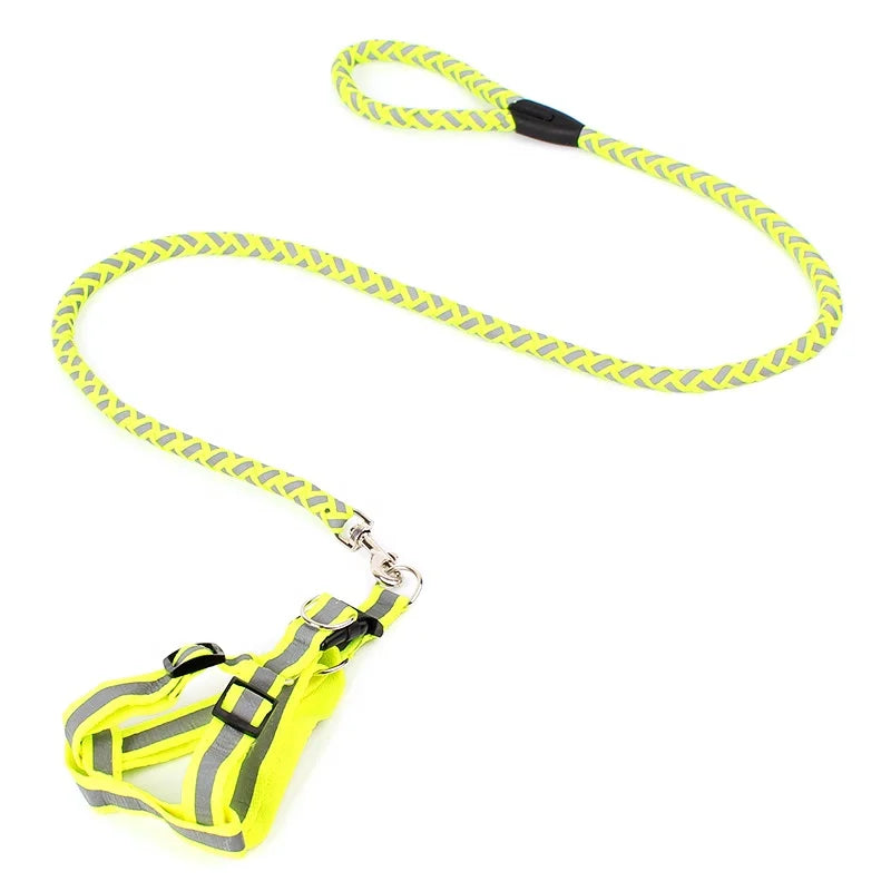 Eco-Friendly Reflective Braided Dog Harness Leash Set Fur Trim Adjustable Pet Vest Rope Handle for Small/Medium Dogs Durable