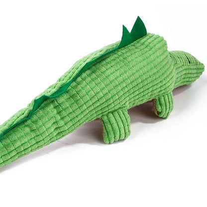 Durable Soft Corduroy Fabric Cute Crocodile Tooth Cleaning Big Dog Plush Toy with Squeak Feature Green All Seasons
