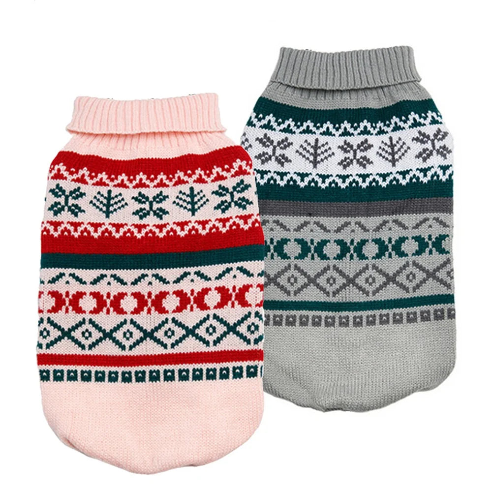 Christmas Fair Isle Pattern Eco-Friendly Acrylic Dog Sweater Pink Turtleneck Pullover Geometric Print Warm Winter Clothes for