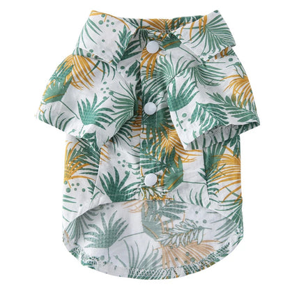 Floral Tropical Hawaiian Print Dog Clothes Breathable Polyester Pet Shirt Collar Short Sleeve Spring Summer Apparel for Small
