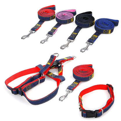 Premium Quality Durable Denim Dog Leash Harness Set Stylish Fur Collar Simple Design Small Medium Sizes for Cats Furry Friends